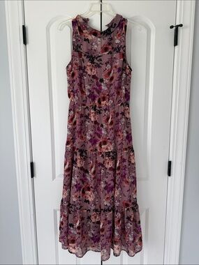 Lulus Purple Floral Sleeveless High Neck Maxi Dress- Womens L